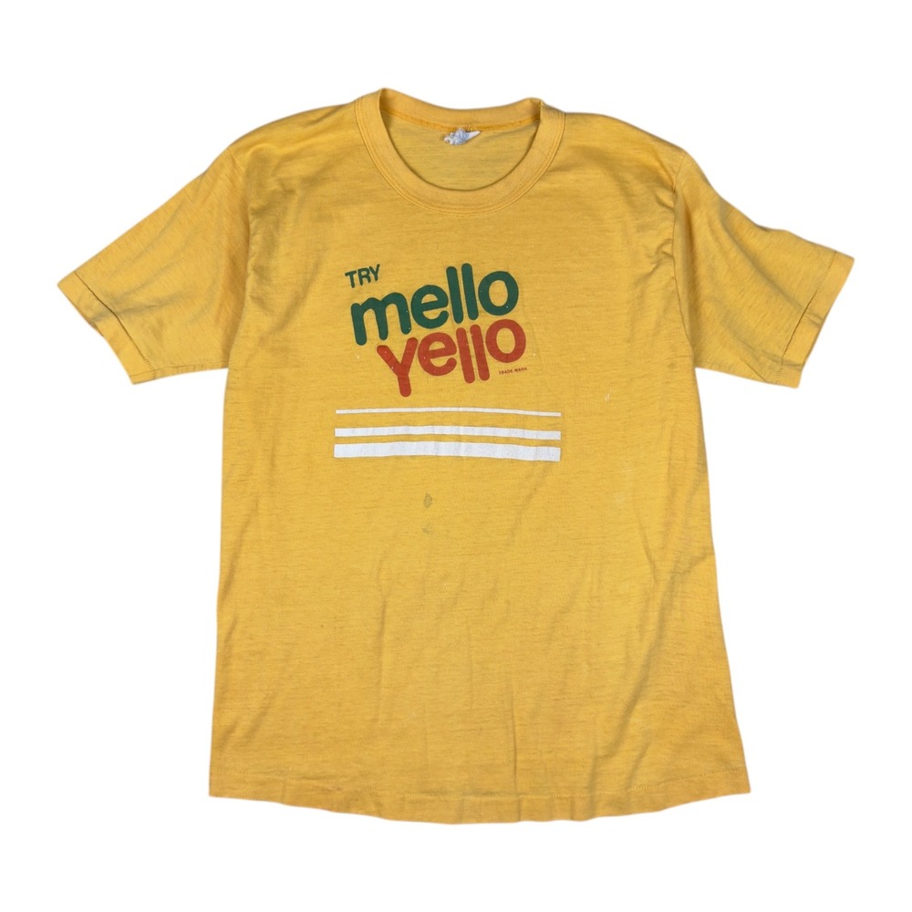 Vintage Mello Yello T‎ Shirt Men's M/L Yellow Signal Single Stitch 70s Soda Tee